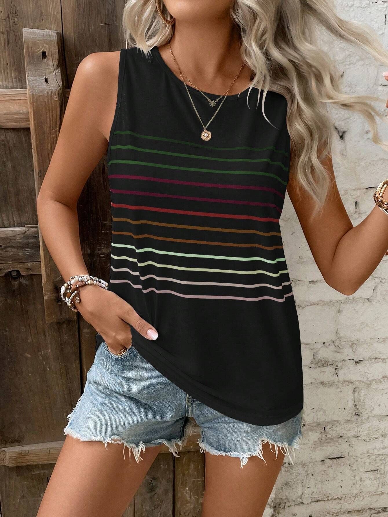 Striped Multi-Color Vest T-Shirt for Women