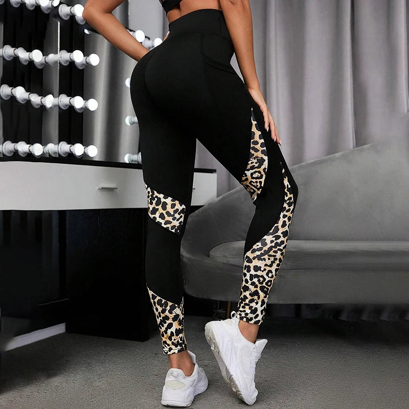 Colorblock Leopard Mesh High-Waist Leggings