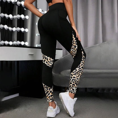 Colorblock Leopard Mesh High-Waist Leggings