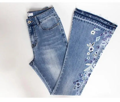 "BohoBloom" Chic Vintage Flare Embroidered Denim Trousers