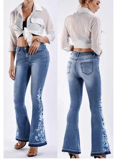 "BohoBloom" Chic Vintage Flare Embroidered Denim Trousers