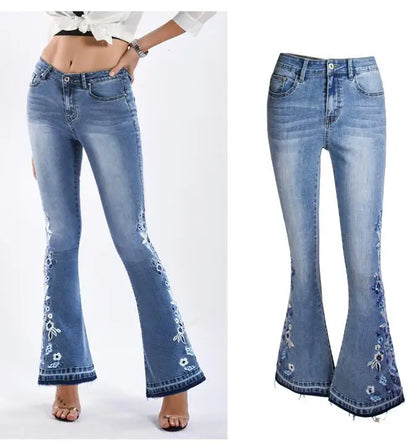 "BohoBloom" Chic Vintage Flare Embroidered Denim Trousers