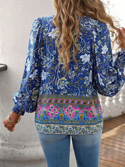 Chic Floral V-Neck Puff Sleeve Top for Women