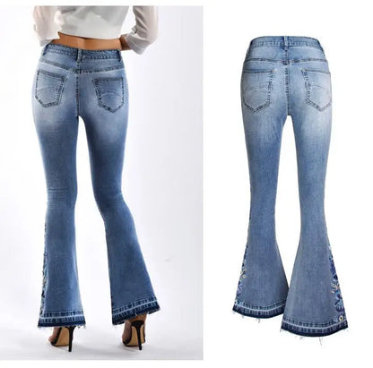 "BohoBloom" Chic Vintage Flare Embroidered Denim Trousers