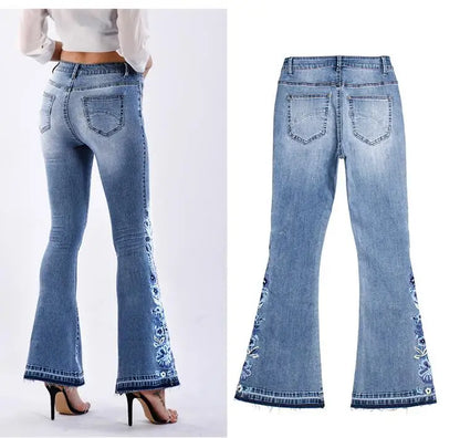 "BohoBloom" Chic Vintage Flare Embroidered Denim Trousers