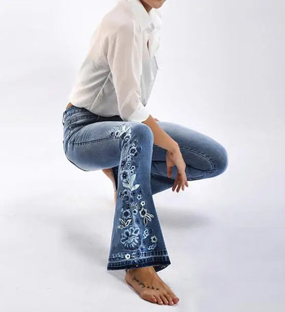 "BohoBloom" Chic Vintage Flare Embroidered Denim Trousers