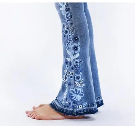 "BohoBloom" Chic Vintage Flare Embroidered Denim Trousers