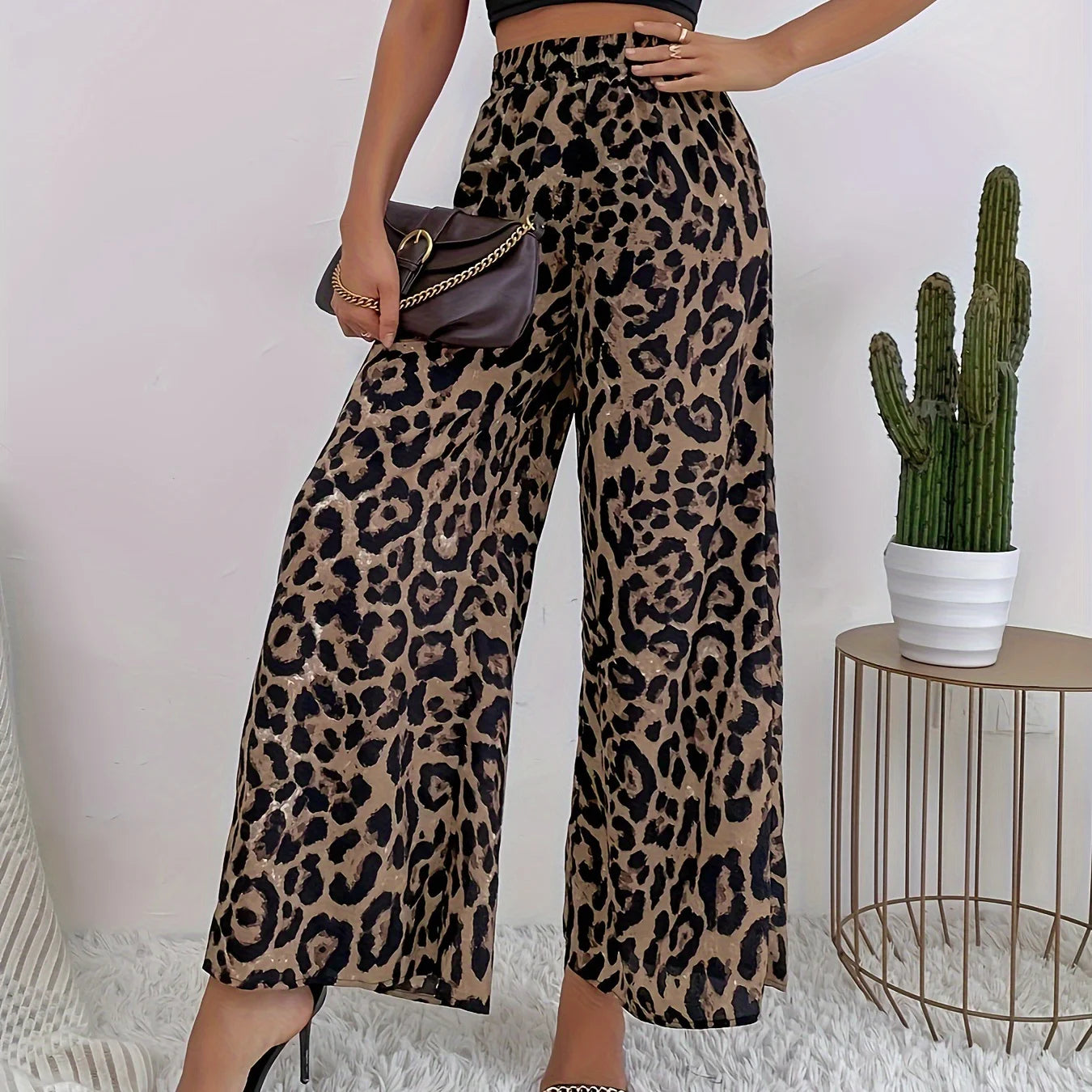 Leopard Wide Leg - High Waist Pants