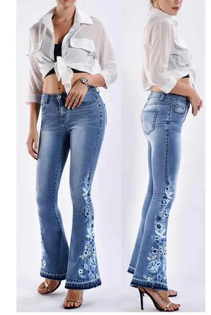 "BohoBloom" Chic Vintage Flare Embroidered Denim Trousers
