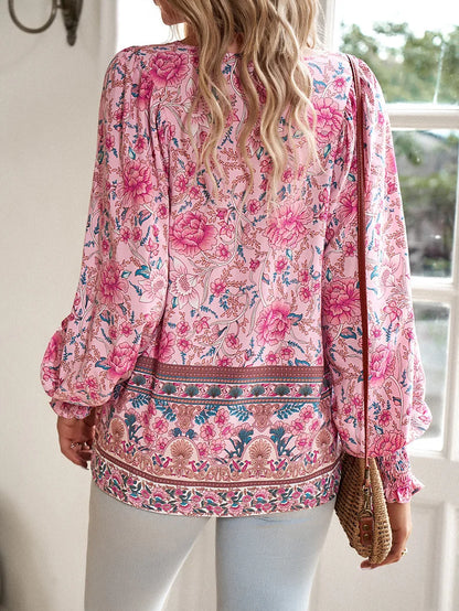 Chic Floral V-Neck Puff Sleeve Top for Women