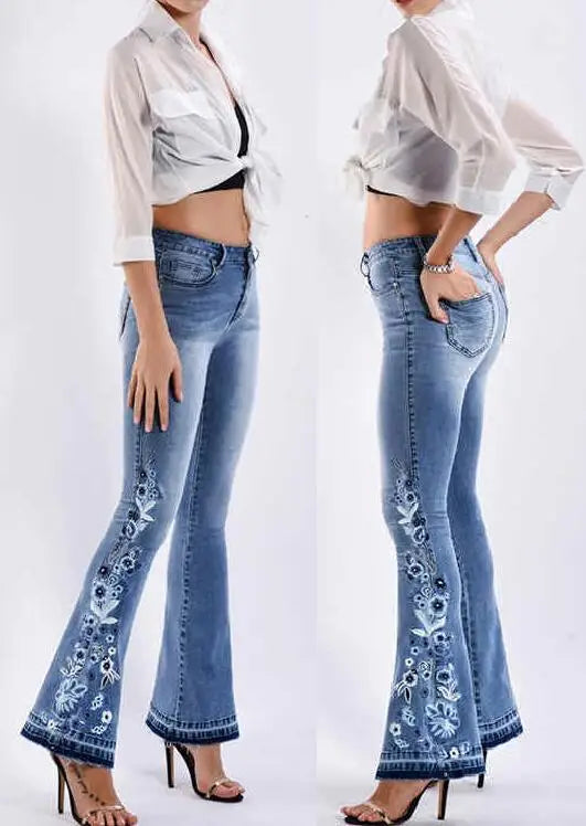 "BohoBloom" Chic Vintage Flare Embroidered Denim Trousers