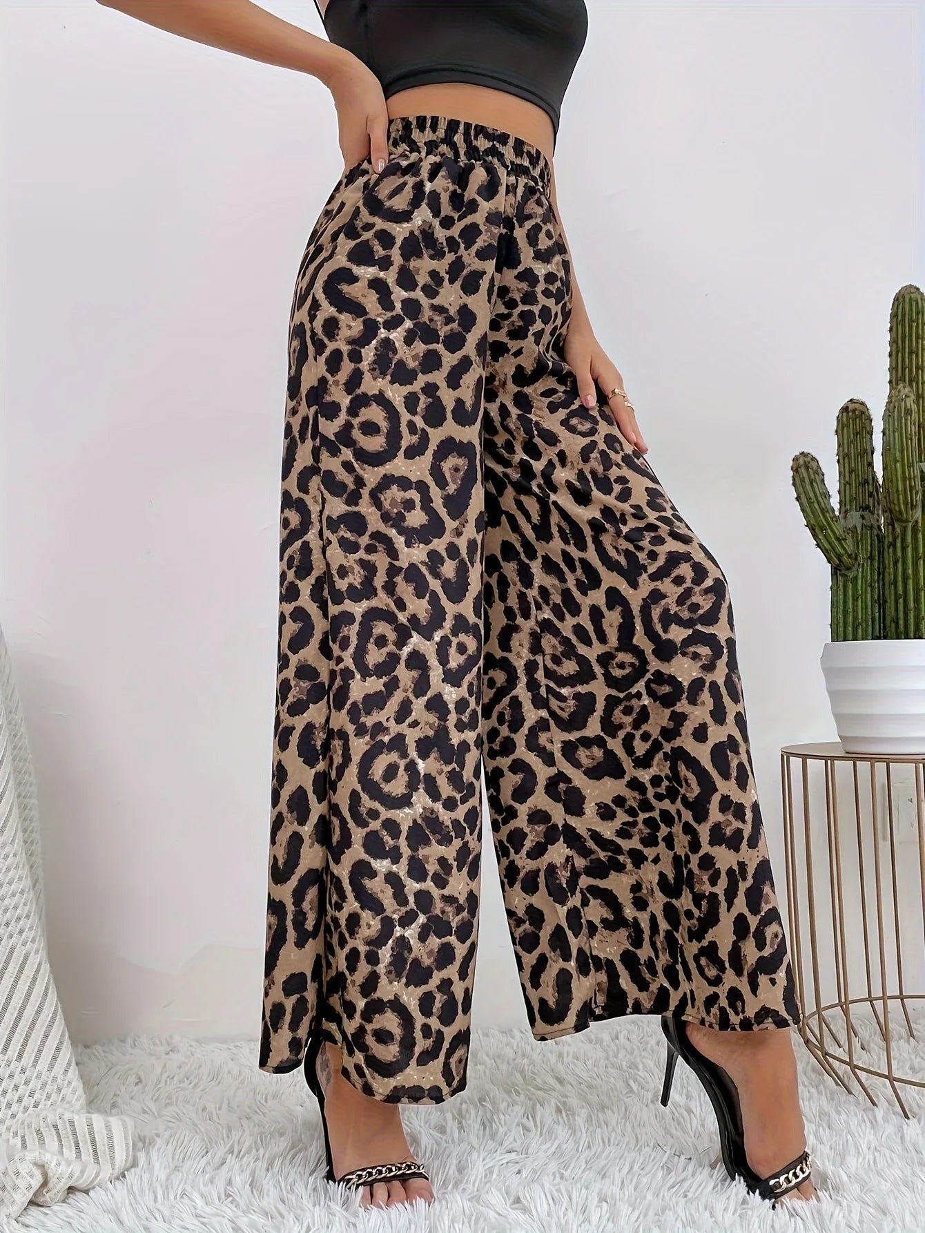 Leopard Wide Leg - High Waist Pants