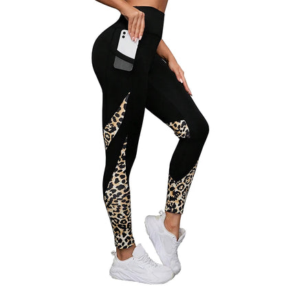 Colorblock Leopard Mesh High-Waist Leggings