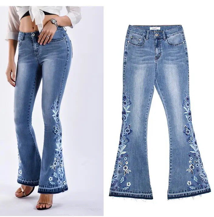 "BohoBloom" Chic Vintage Flare Embroidered Denim Trousers