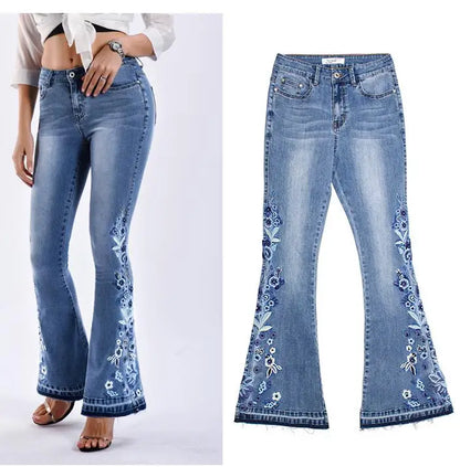 "BohoBloom" Chic Vintage Flare Embroidered Denim Trousers