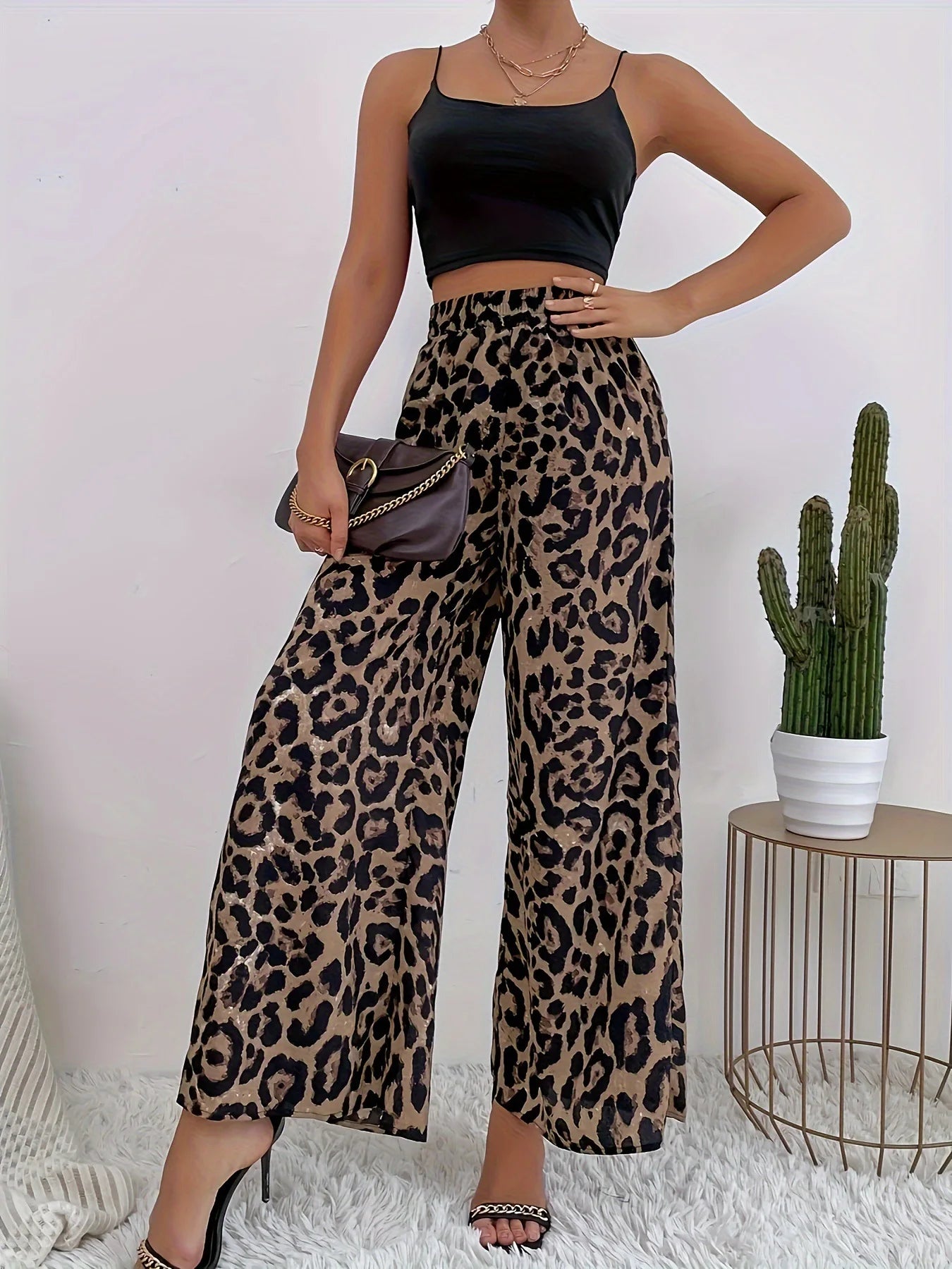 Leopard Wide Leg - High Waist Pants
